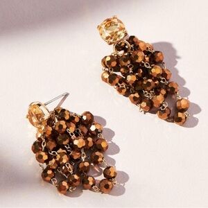 Anthropologie Waterfall Beaded Drop Earrings Copper Brown NWT